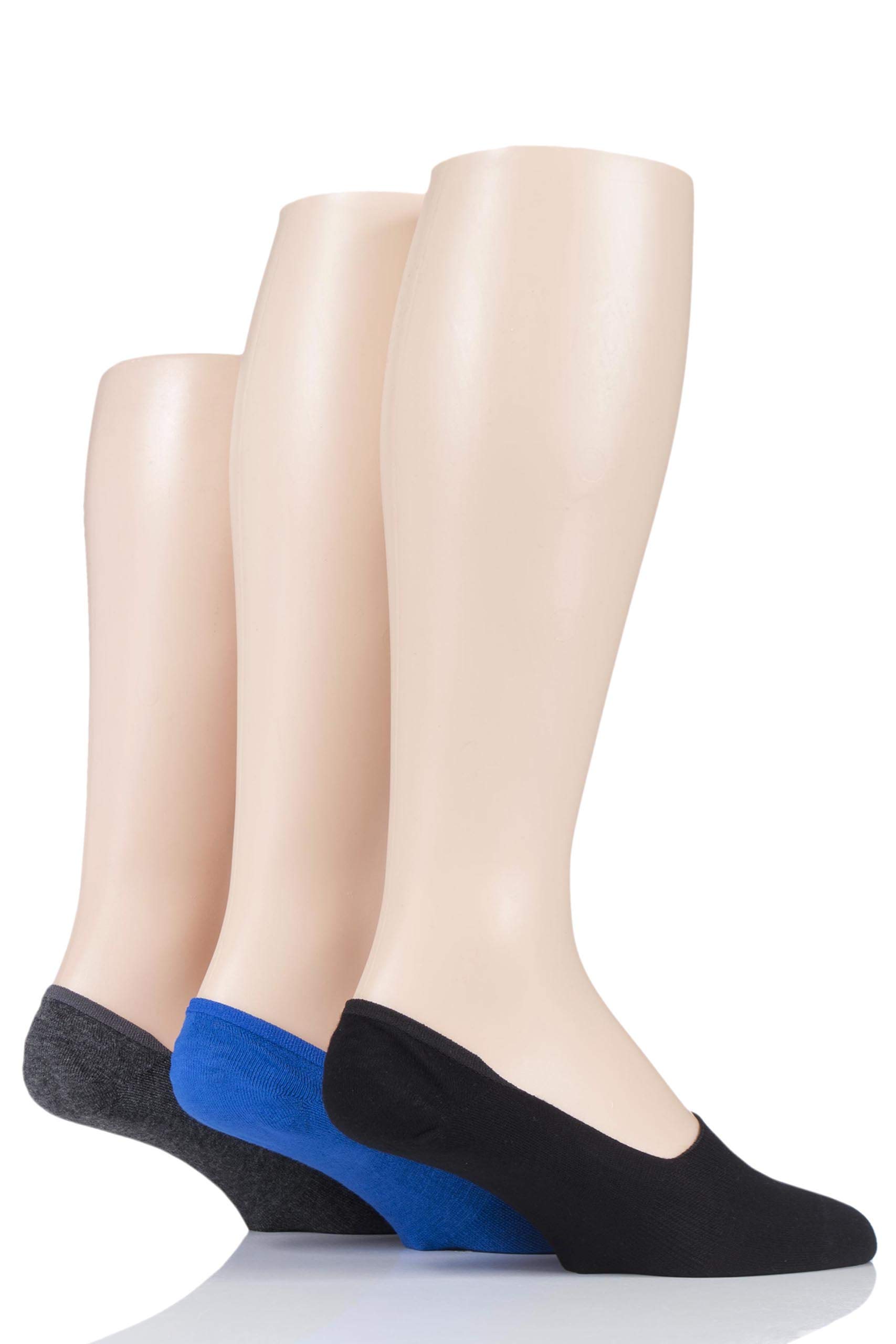 Sockshop Men's Grey / Cobalt / Black Fine Bamboo Liners Pack Of 3 Grey/Cobalt/Black 7-11