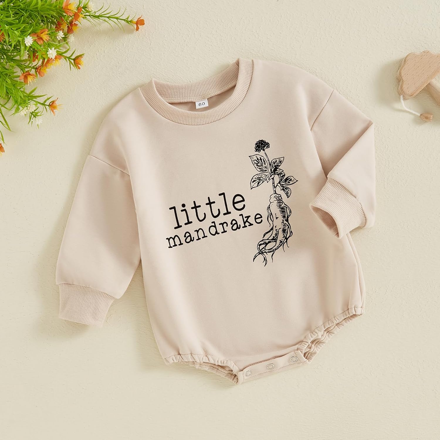 Gueuusu Unisex Baby Boy Girl Halloween Outfit Little Mandrake Bodysuit Long Sleeve Bubble Romper Magic Baby Outfit - Image 2