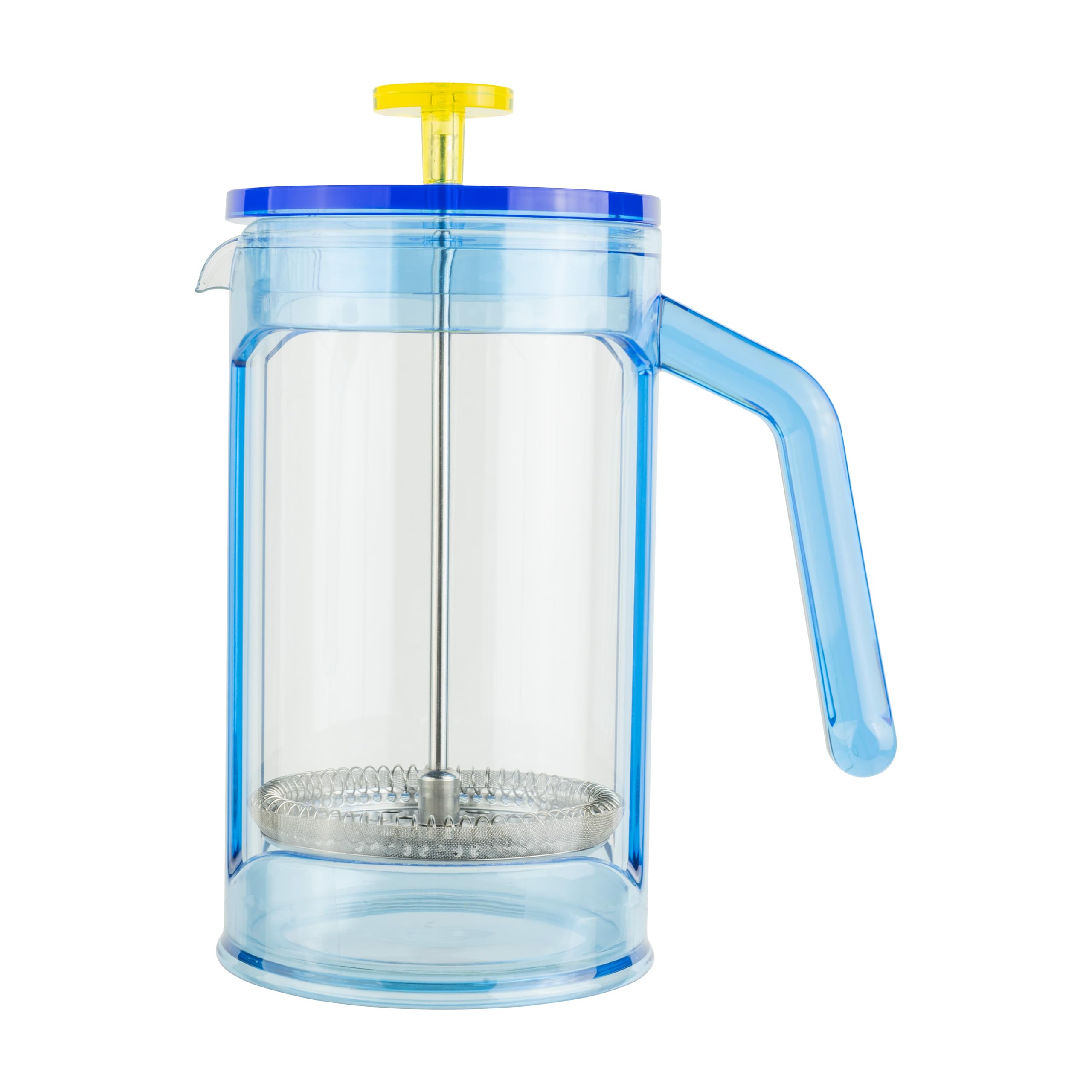 Café Olé Chiaro Cafetière, Blue & Yellow, 1000ml / 4-5 Mugs / 8 Espresso Cups, French Press Coffee Maker, Stainless Steel Meach Filter, Glass Beaker, Acrylic Body and Handle