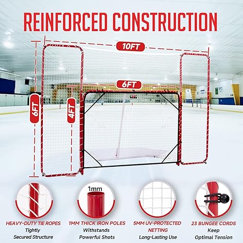 Miniatura 3 de Red de hockey con tope trasero de 10 x 6 pies, juego de entrenamiento de porteros de hockey profesional con redes de objetivo, marco de acero