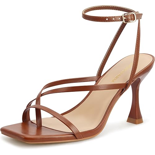 Women's Strappy High Heels Sandals Square Open Toe Ankle Strap Slingback Thong Stilettos Shoes for Wedding