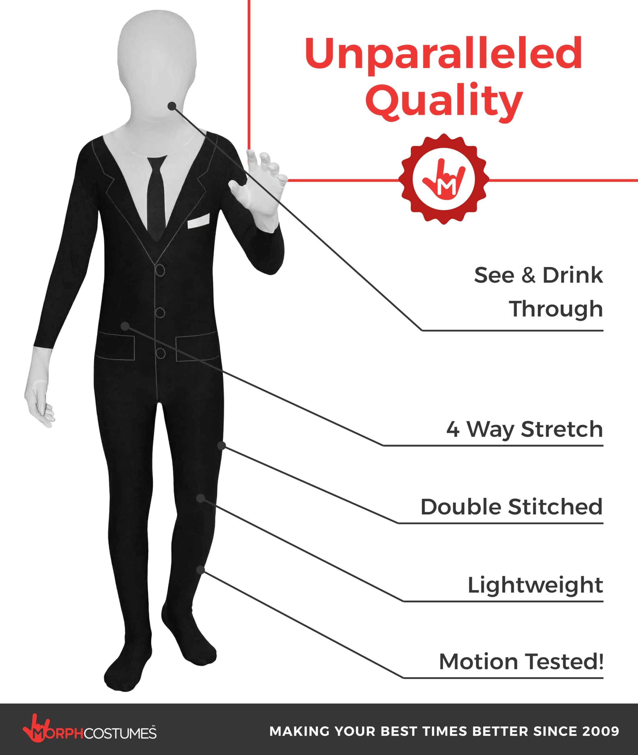 Morphsuits Slender Man Dziecięcy Morfsuit - Straszny Kombinezon z Miejskiej Legendy na Halloween, XL