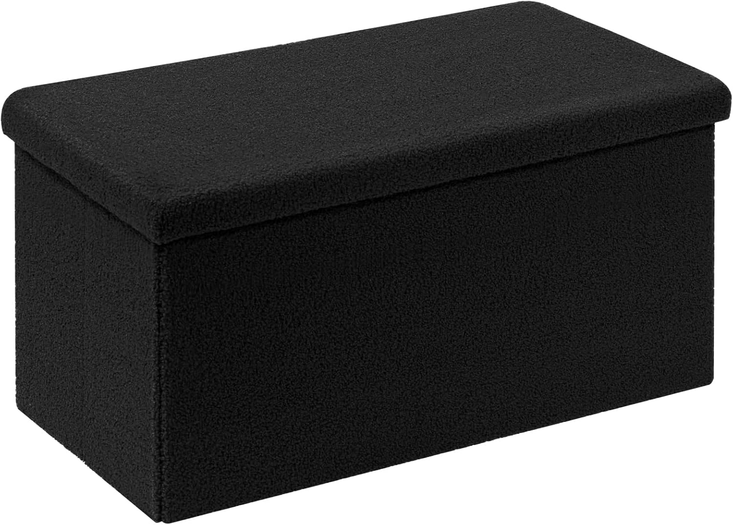 PINPLUS Folding Storage Ottoman Bench, Black Upholstered Sherpa Ottoman Storage Bench, Large