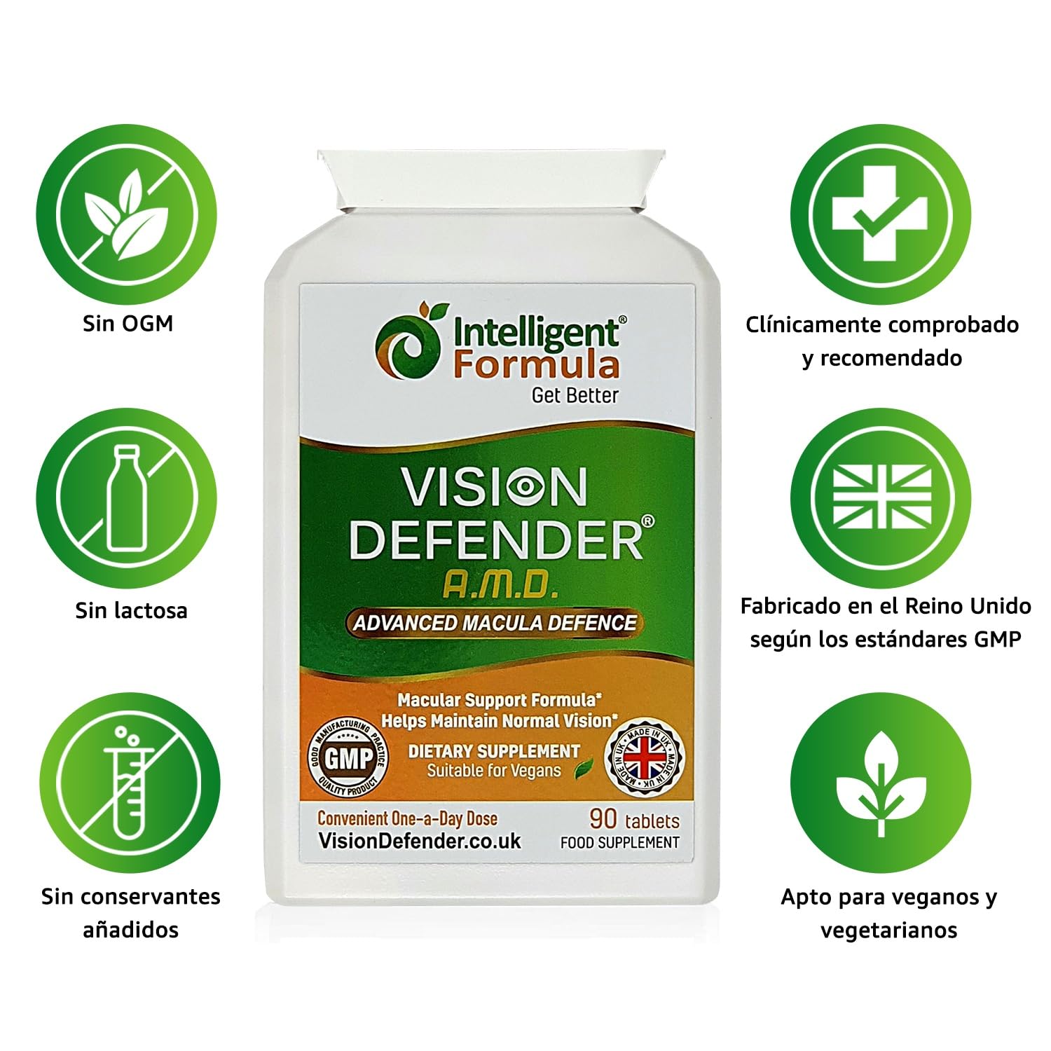 Vision Defender AMD Vitaminas para los ojos AREDS2 – Fórmula AREDS 2 exacta con luteína y zeaxantina, vitaminas C y E, zinc 25 mg y cobre – 90 comprimidos veganos para el apoyo de la salud visual
