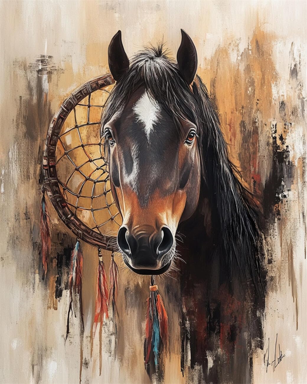RKFLGEW DIY Embroidery Set Horse and Dreamcatcher 50x70cm