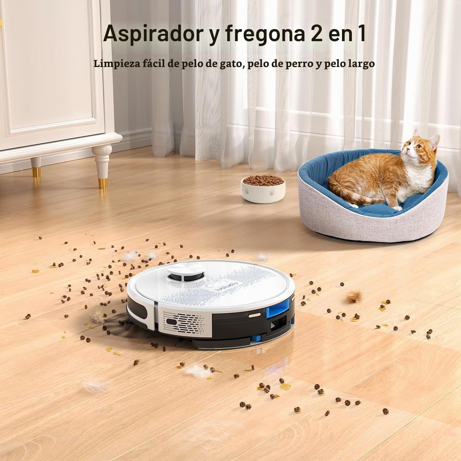 Lubluelu Robot Aspirador y Fregasuelos con Navegación por Mapa con Láser, Succión de 4000 Pa, 55 dB Silencioso, WiFi/App, 10 No-Go-Zone, Mapa de 5 Plantas, Ideal para Pelo de Mascota, Alfombra, Blanco
