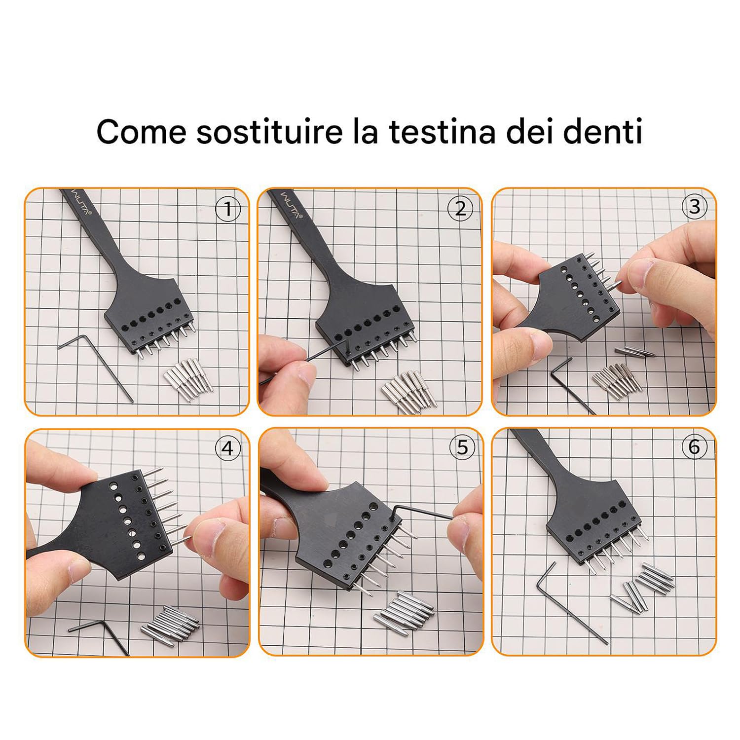 WUTA Set di punzoni per pelle, 3ª generazione Professionale Set di punzoni per pelle, inserti intercambiabili per diamante, olive, fori rotondi (4mm-2+4+8)