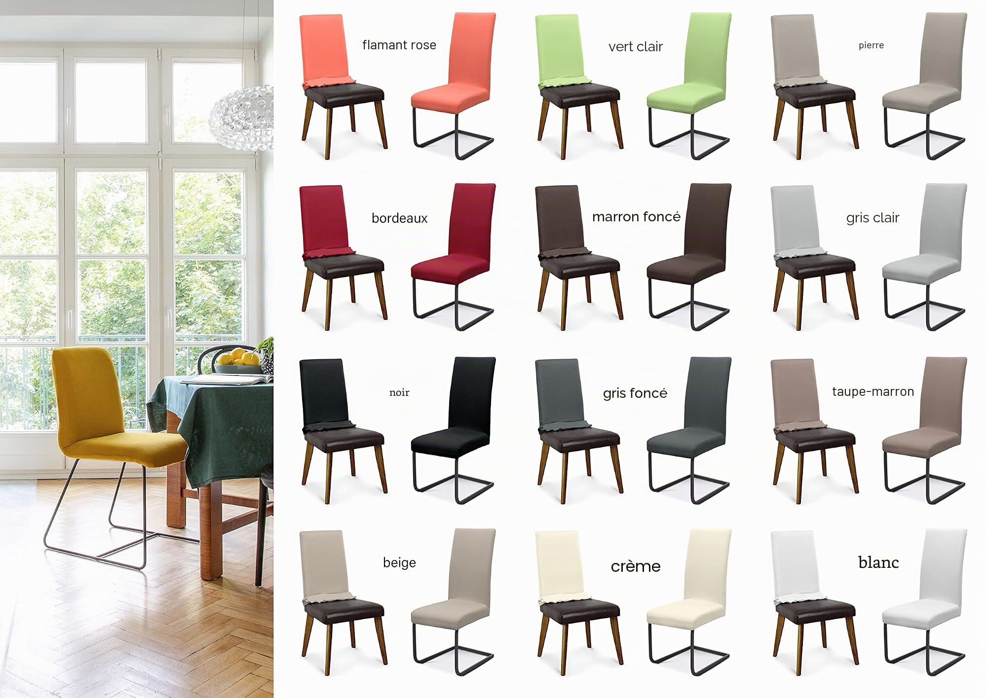 BEAUTEX Lot de 4 Housses de Chaise en Jersey, Housse Extensible en Coton bi-élastique, Couleur sélectionnable, Beige