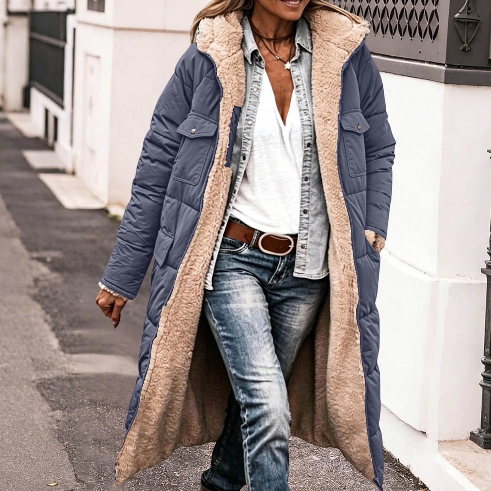 Cappotto da donna foderato in pile imbottito trapuntato giacca lunga