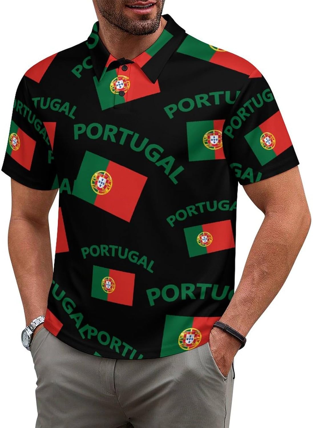 Portugal Flag Mens Polo Shirt Short Sleeve Top Tee Casual T-Shirt