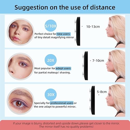 Miniatura 5 de Espejo de aumento iluminado 30X con ventosas, espejo de aumento pequeño recargable de 4 pulgadas, espejo de maquillaje con aumento de 30X, espejo de