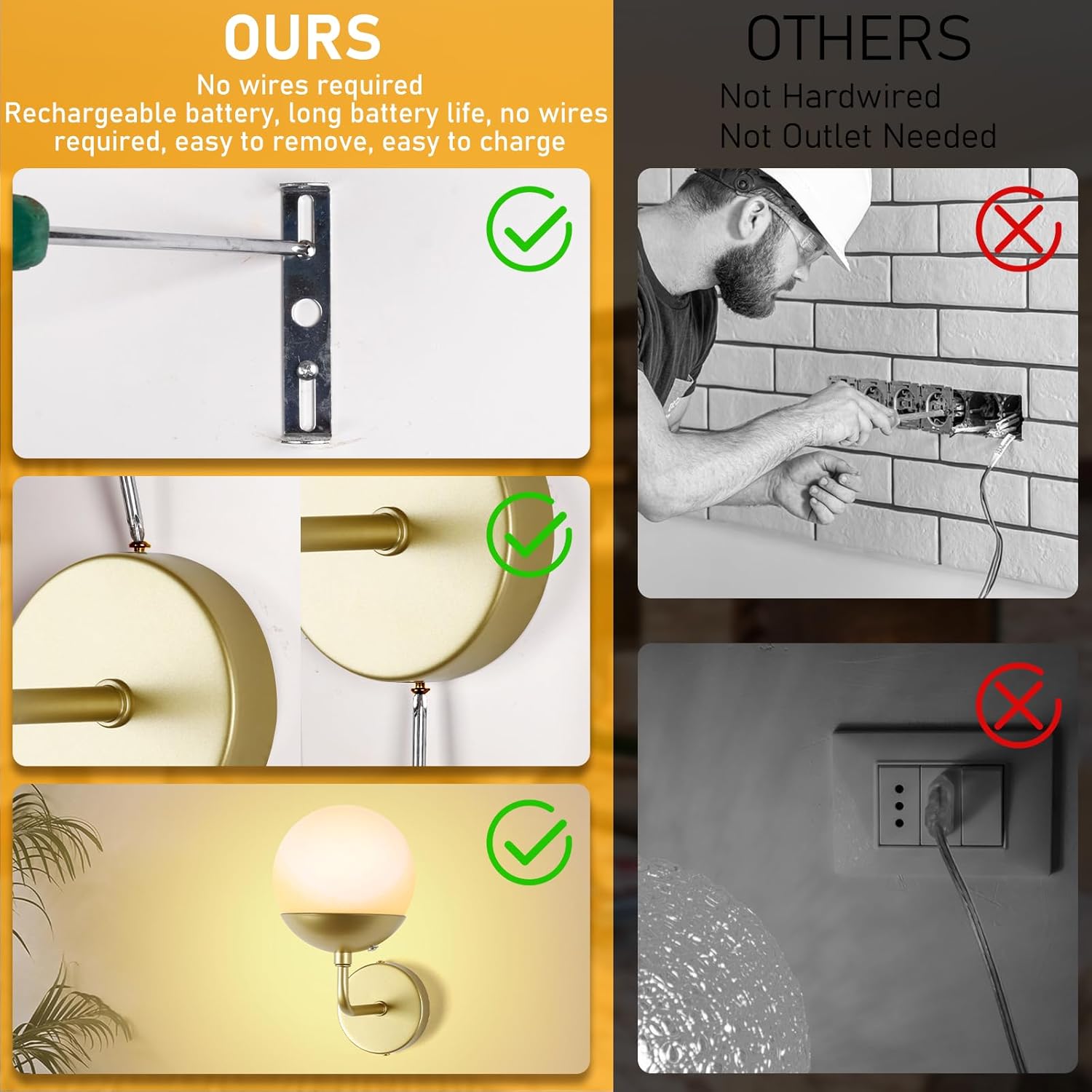 Battery Operated Wall Sconce Set of 2, Rechargeable Wireless Sconces with Dimmable Detachable Magnetic Bulbs and Remote, 3 Colors Wall Lights for Bedroom Living Room Hallway Fireplace