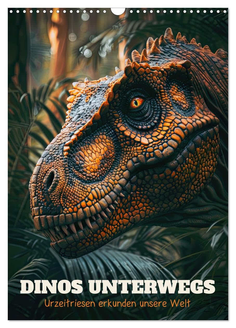 Dinos on the move: prehistoric giants explore our world UK-Version (Wall Calendar 2026 DIN A3 Portrait), CALVENDO 12 Month Wall Calendar — image 1