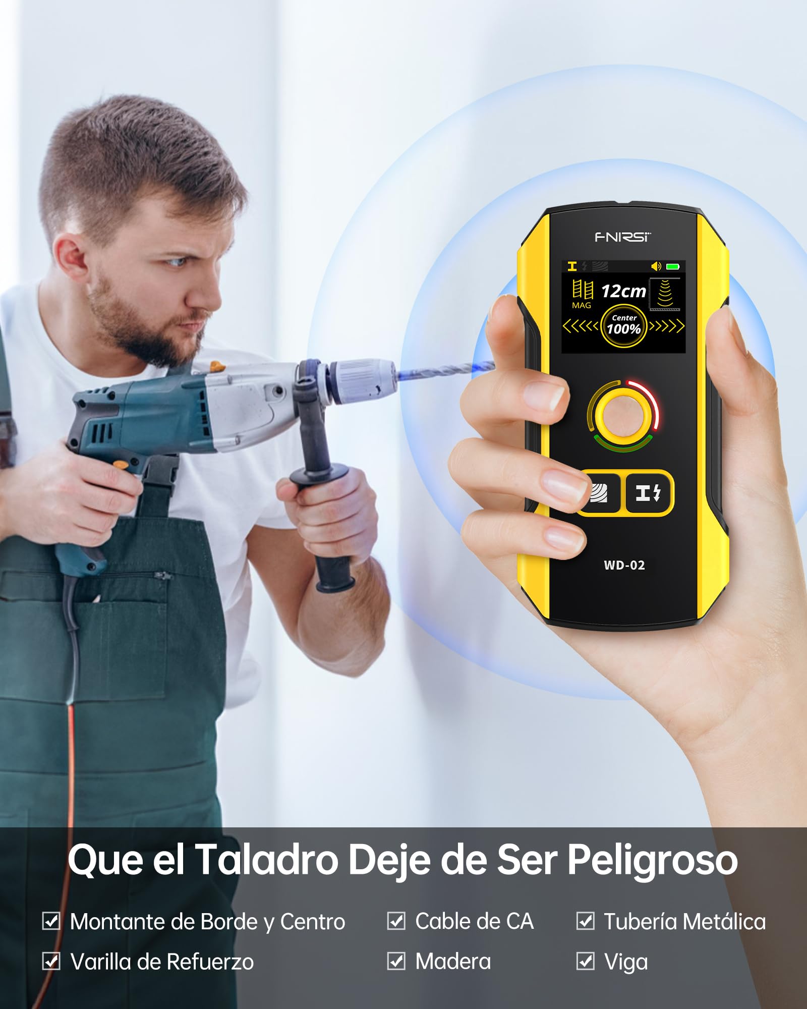 FNIRSI Detector de Vigas y Metales - FNIRSI WD-02 Detector de Paredcon pantalla TFT, Escáner de pared con orificio de posicionamiento para Escáner de Pared para Metales, Cables CA, Madera y Tuberías