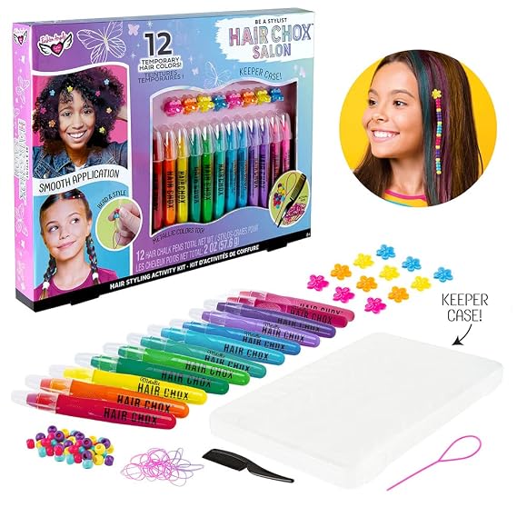 Fashion Angels Be a Stylist Hair Chox Salon Activity Kit - 12 Temporary Hair Chalk Pens, Yellow,Orange,Blue,Green,Pink,Red,Purple (12957)