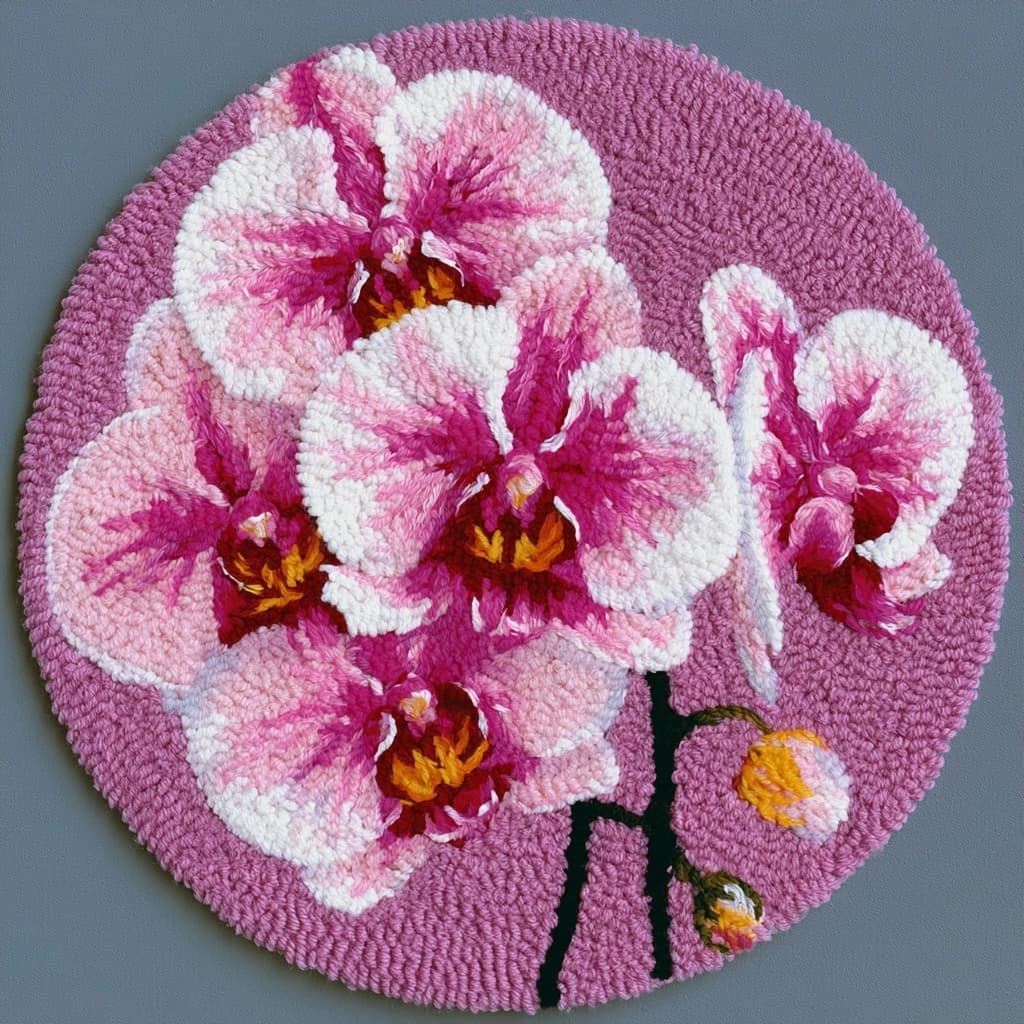 Ambattery Latch Hook Rug Kits-G Round Shape Latch Hook Kits Rug,Phalaenopsis Orchid Flowers
