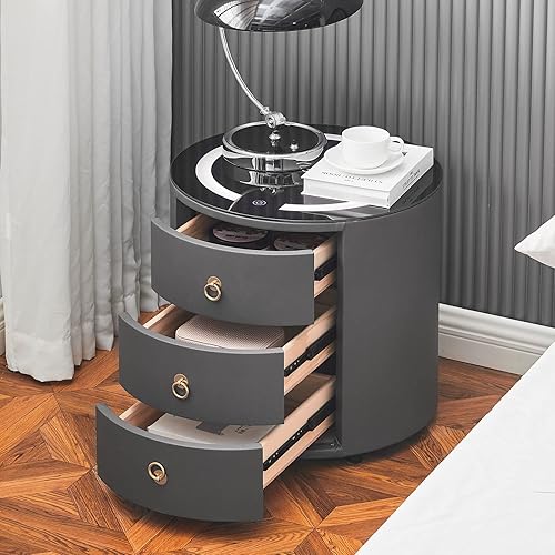 Miniatura 2 de CLIPOP Juego de 2 mesitas de noche modernas con 3 cajones, mesitas de noche inteligentes con estación de carga inalámbrica, luz LED ajustable, mesa