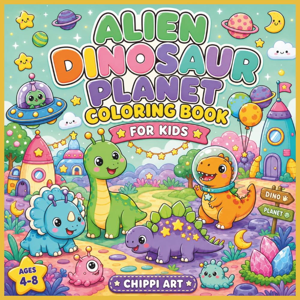Alien Dinosaur Planet Coloring Book for Kids: Bold and Easy Coloring Pages with Friendly Alien Dinosaurs, UFOs, and Space Adventures (Cute and Cozy Galaxy Coloring Books for Kids)