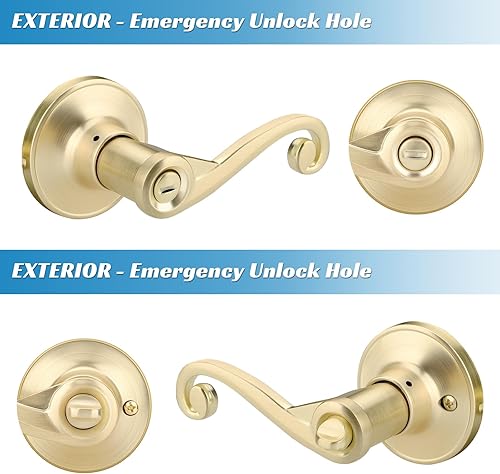 Miniatura 3 de Paquete de 1 manija de puerta dorada, manija de puerta de privacidad estilo ondulado (cerradura interior con giro del pulgar) para dormitorio, baño,