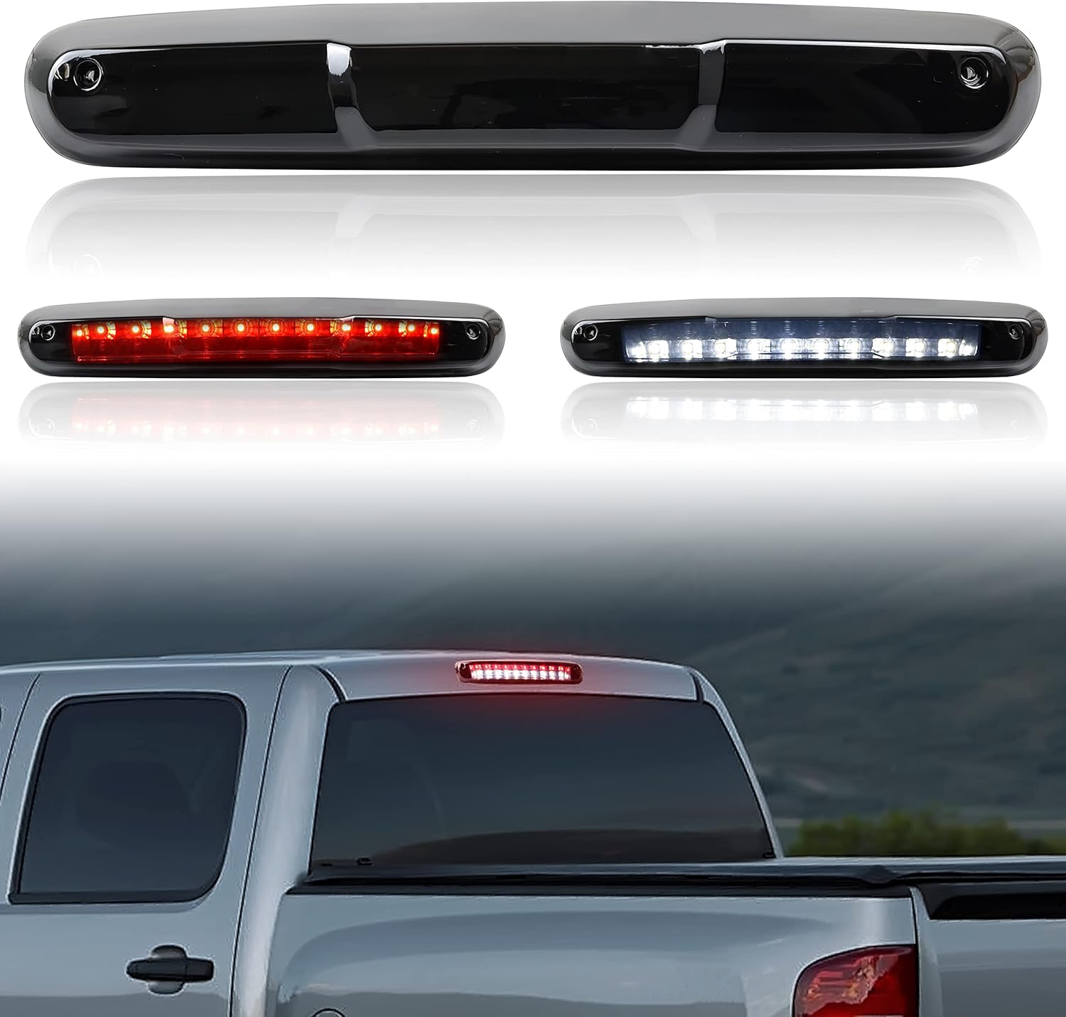 KEWISAUTO LED Third 3rd Brake Light for Silverado Sierra 07-14, LED Rear Center High Mount Stop Tail Lights Cab Roof Lamp for Chevy Silverado GMC Sierra 1500 2500HD 3500HD 2007-2014 Truck Accessories