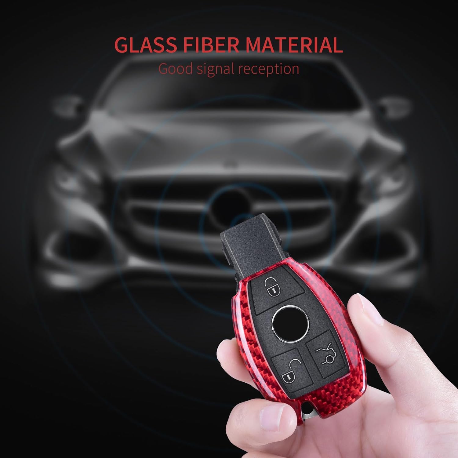 T-carbon Key Fob Cover Compatible with Mercedes Benz,Real Glass Fiber Key Fob Protector fits for Benz A B C S Class SLC SLC AMG 2020,Key Case fits for Benz C63 GLE43 2016-2019 Key Case,Red