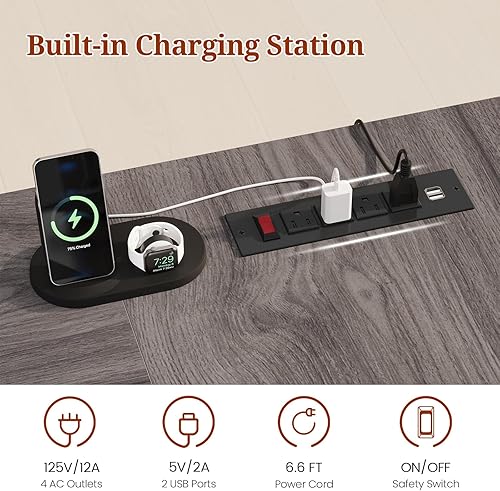 Miniatura 5 de Escritorio ejecutivo de 71 pulgadas, escritorio de oficina grande con cajones y estantes de almacenamiento, escritorio moderno en forma de L