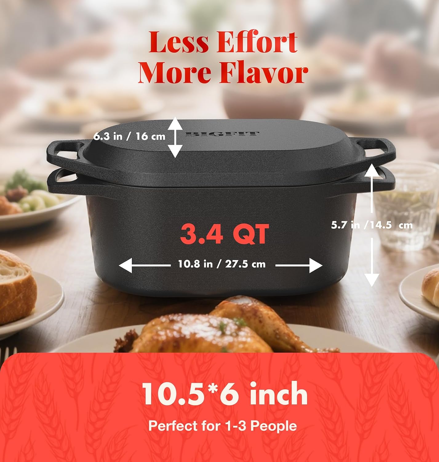 Dutch Oven for Bread Baking, 3.4QT Cast Iron Bread Pan Loaf Pans with Lid, Pre-Seasoned Oval Bread Oven, Bread Pan for Homemade Sourdough Bread Baking & Versatile Cooking, Black - Image 2