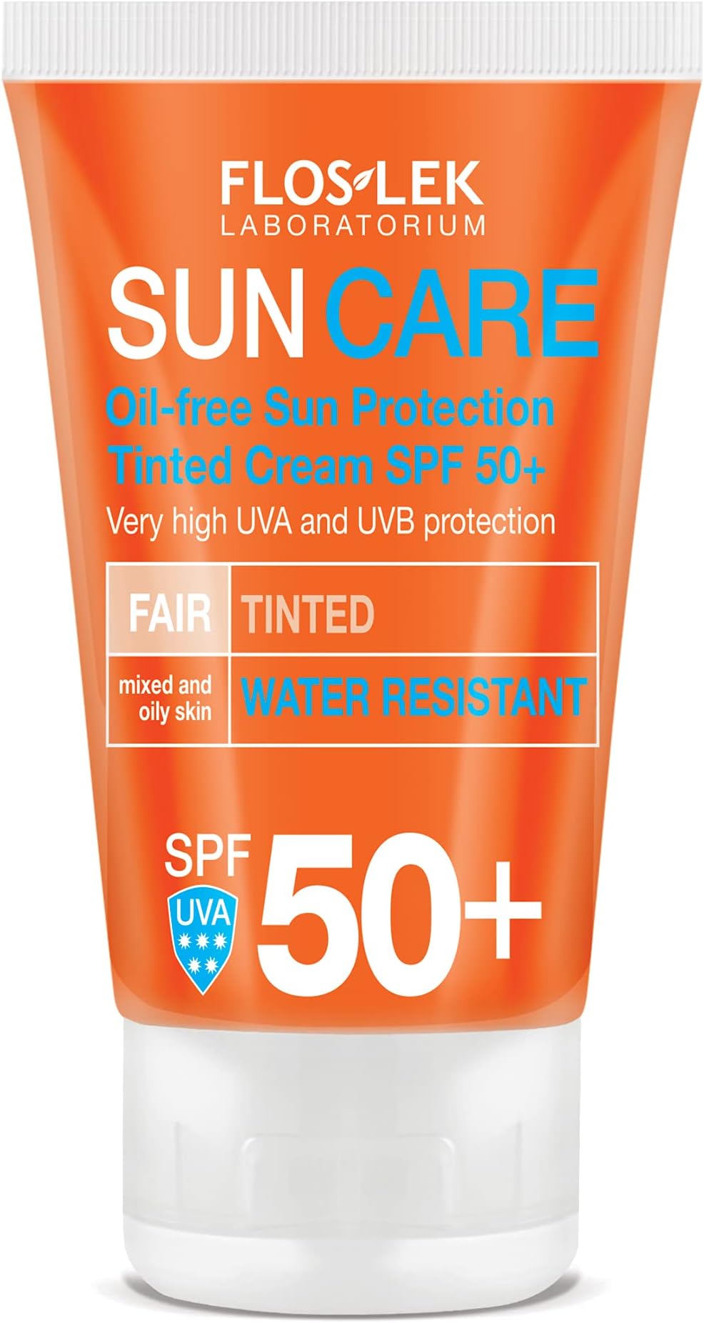 FLOSLEK Oil-Free Sun Protection Tinted Cream SPF 50 + | 50 ml | Masks Skin Imperfections: Stains, Discoloration, Redness | Water Resistant | Intended for People of All Ages with Mixed and Oily Skin