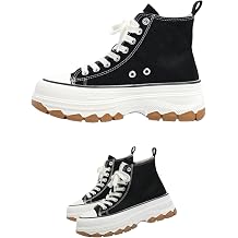 Womens High-top Canvas Sneakers - Protective Toe- Cross Laces- Breathable Lining- Non-Slip Durable Sole- Versatile Fashion Casual Platform Shoes for Daily Wear.