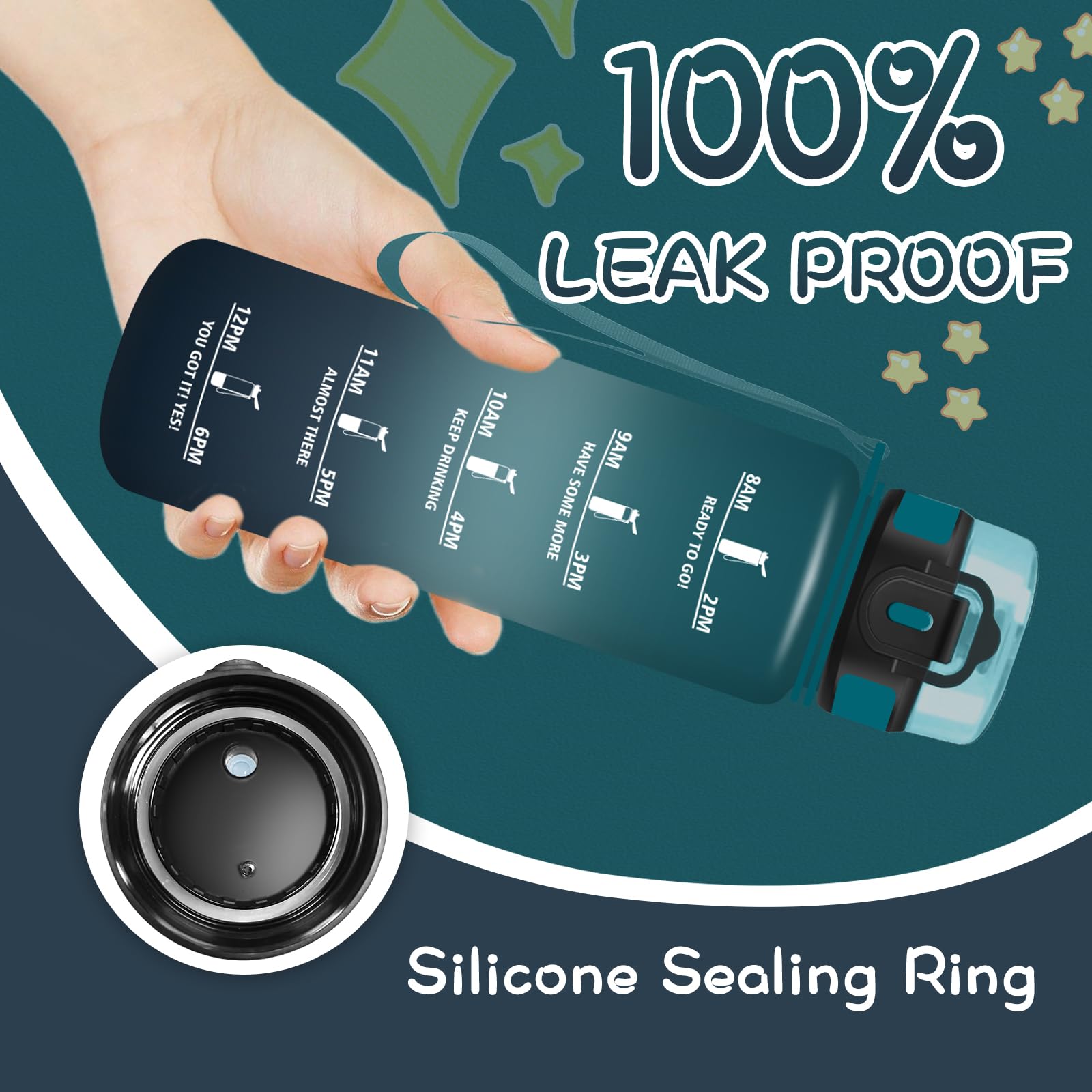 Trinkflasche Kinder, Trinkflasche 500ml, Auslaufsicher, Wasserflasche Kohlensäure Geeignet, Wasserflasche mit Motivierendem Slogan, Water Bottle für Schule, Schwimmen, Büro, Running, Camping - 4