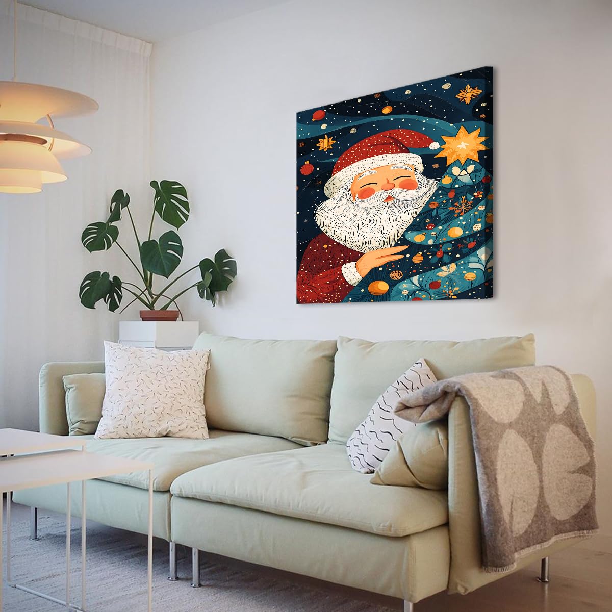 YUNART Świąteczne rysunki na ścianach Święty Mikołaj plakaty i druki obraz choinkowy rustykalna zimowa dekoracja do salonu domowego75x75cm