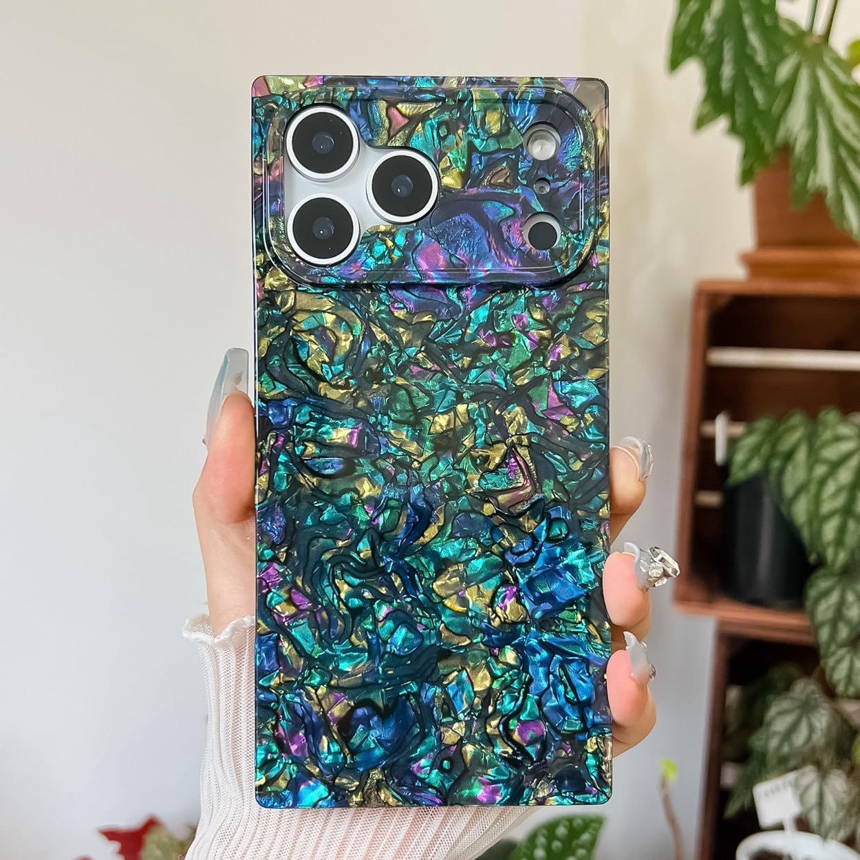 BANAILOA Compatible with iPhone 17 Pro Case Rectangle for Women,Luxury Sparkle Colorful Shell Protective Soft Slim Girly Cover Designed for 17 Pro - 6.3 inch (Black Shell) - Image 4