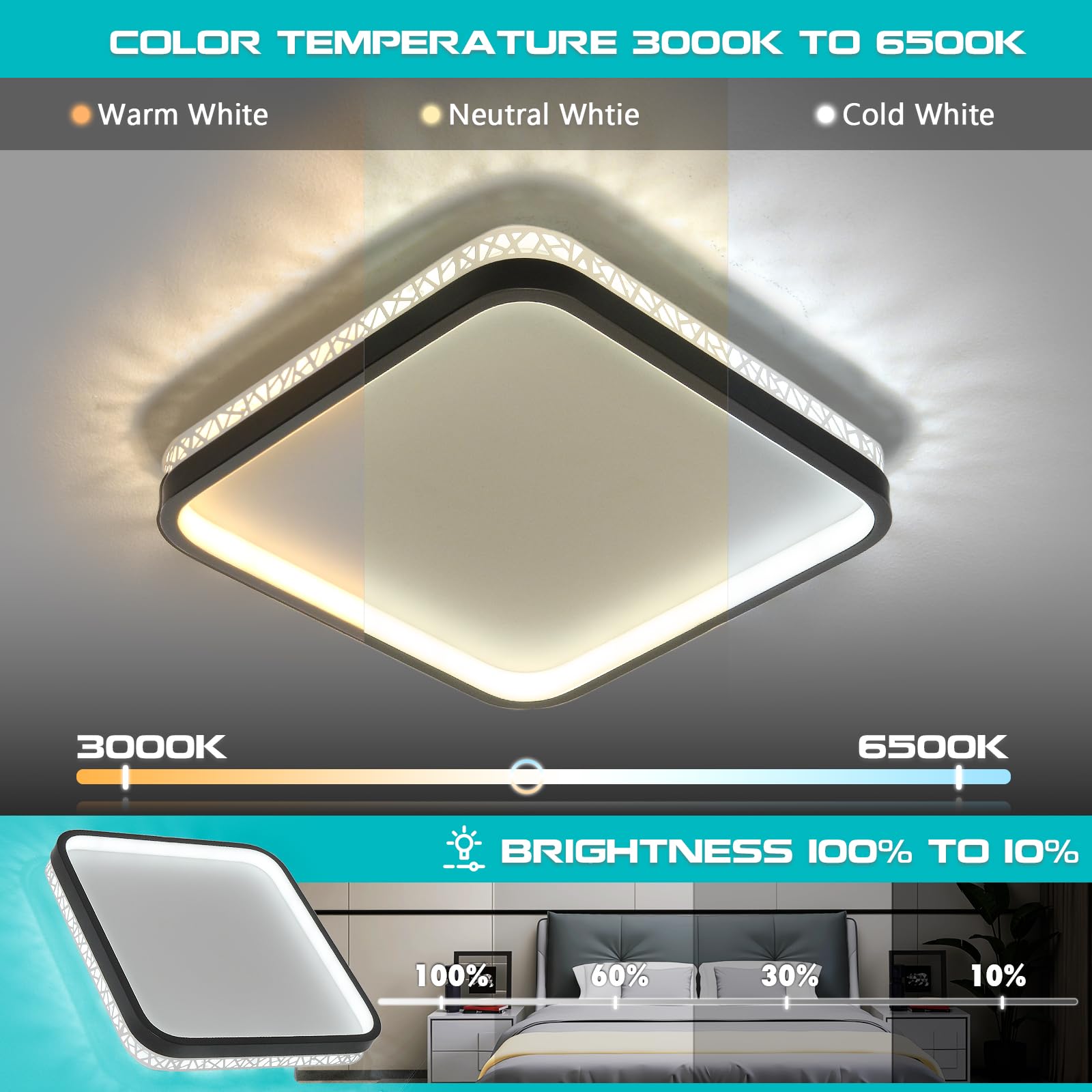 OTREN Plafoniera LED Soffitto Dimmerabile, Plafoniera Soffitto 3000K-6500K con Telecomando, Lampadario Led Soffitto 36W 3600LM, Lampada Parete for Soggiorno Camera da Letto Cucina Bagno, Ø30CM