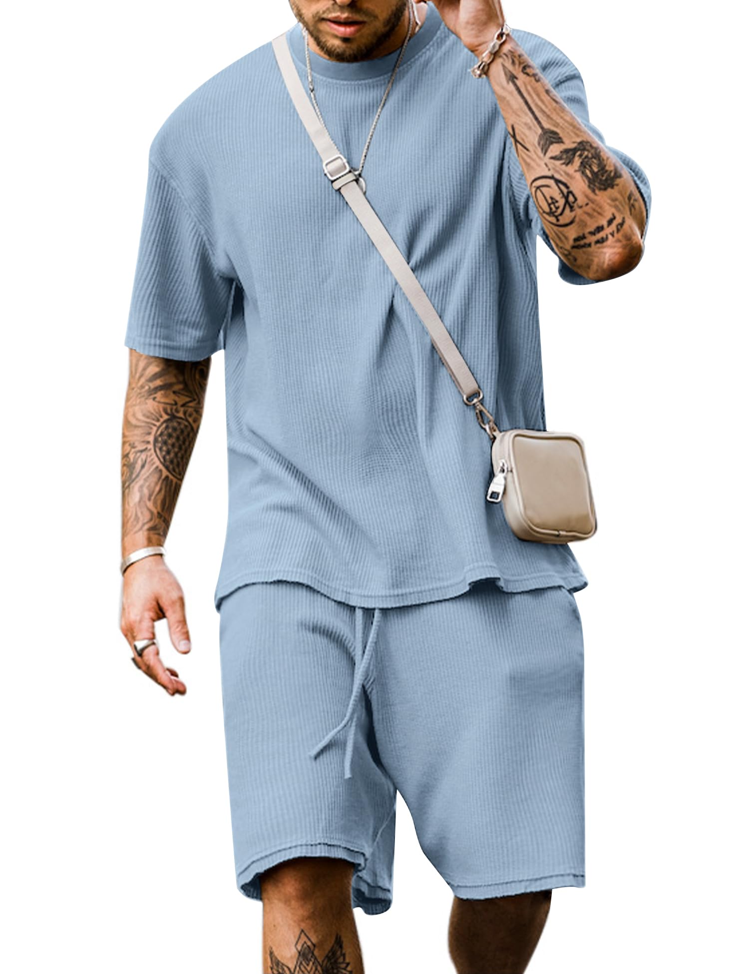 Babioboa Men's Short Sleeve Tracksuit Summer T Shirt & Shorts set 2 Pockets Oversize Two Piece Casual Daily Duty-off