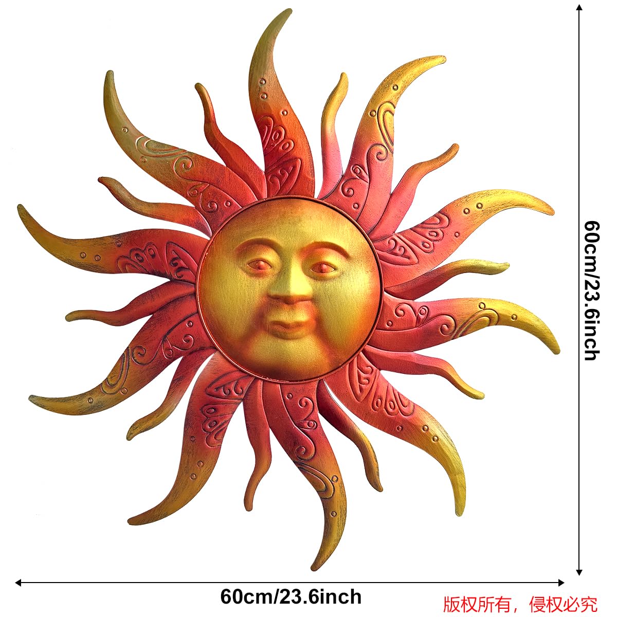 NEODECO Geometric Sun Metal Wall Art - 3D Sculpture With Adjustable Legs, Gold, Medium Size - View #8