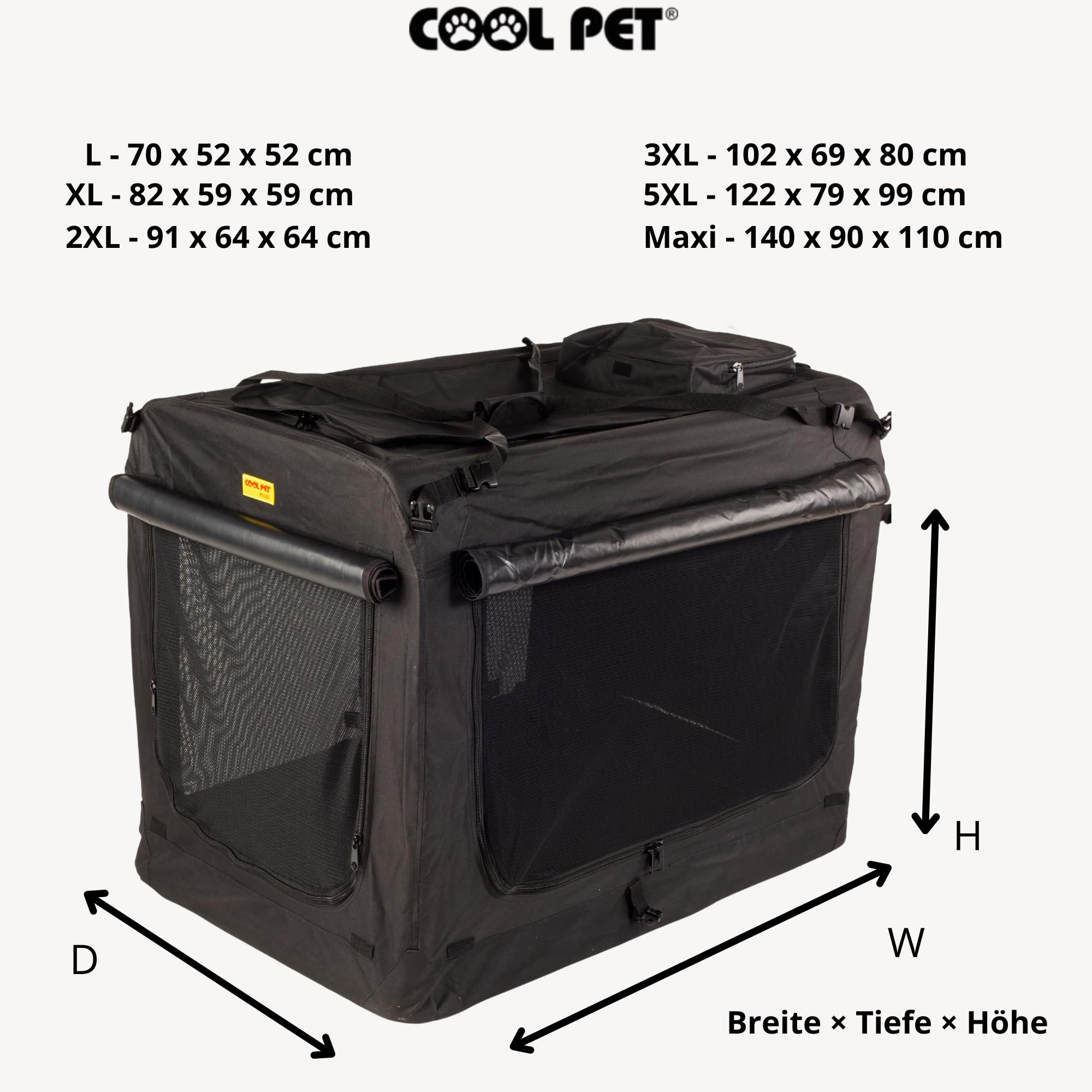 MaxiBox 140 * 90 * 110cm, Transportbox, COOL PET, Hundebox, Hundehütte, Hundekiste, Box für Hund (schwarz)