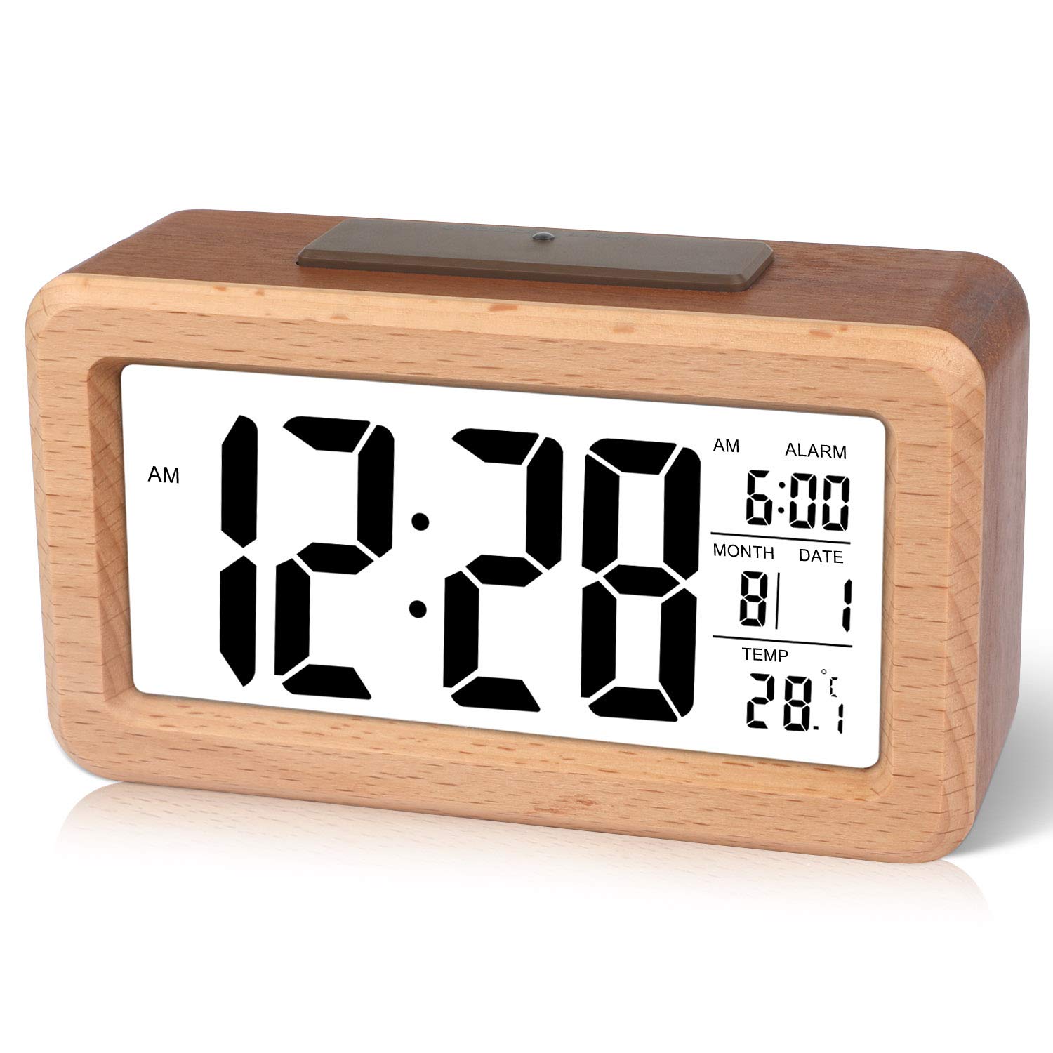 Buy Alarm Clock Digital,Large LCD Display Wood Grain Alarm Clock, Smart