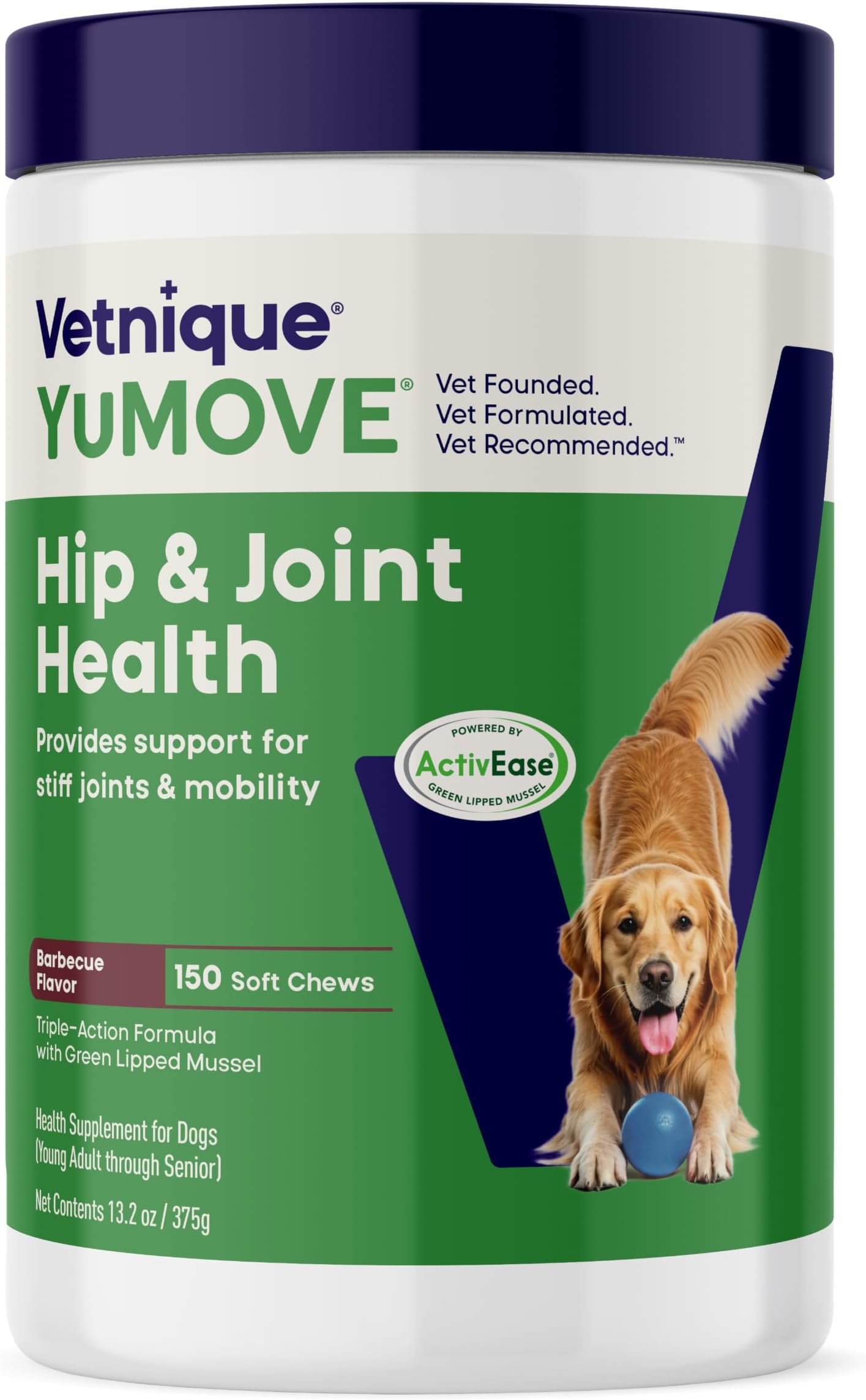 Adult Dog Hip & Joint Supplement Chews Green Lipped Mussel 150ct | Glucosamine, Hyaluronic Acid & Omega 3 for Mobility Joint Supplement, Barbecue Daily Chews, NASC Certified
