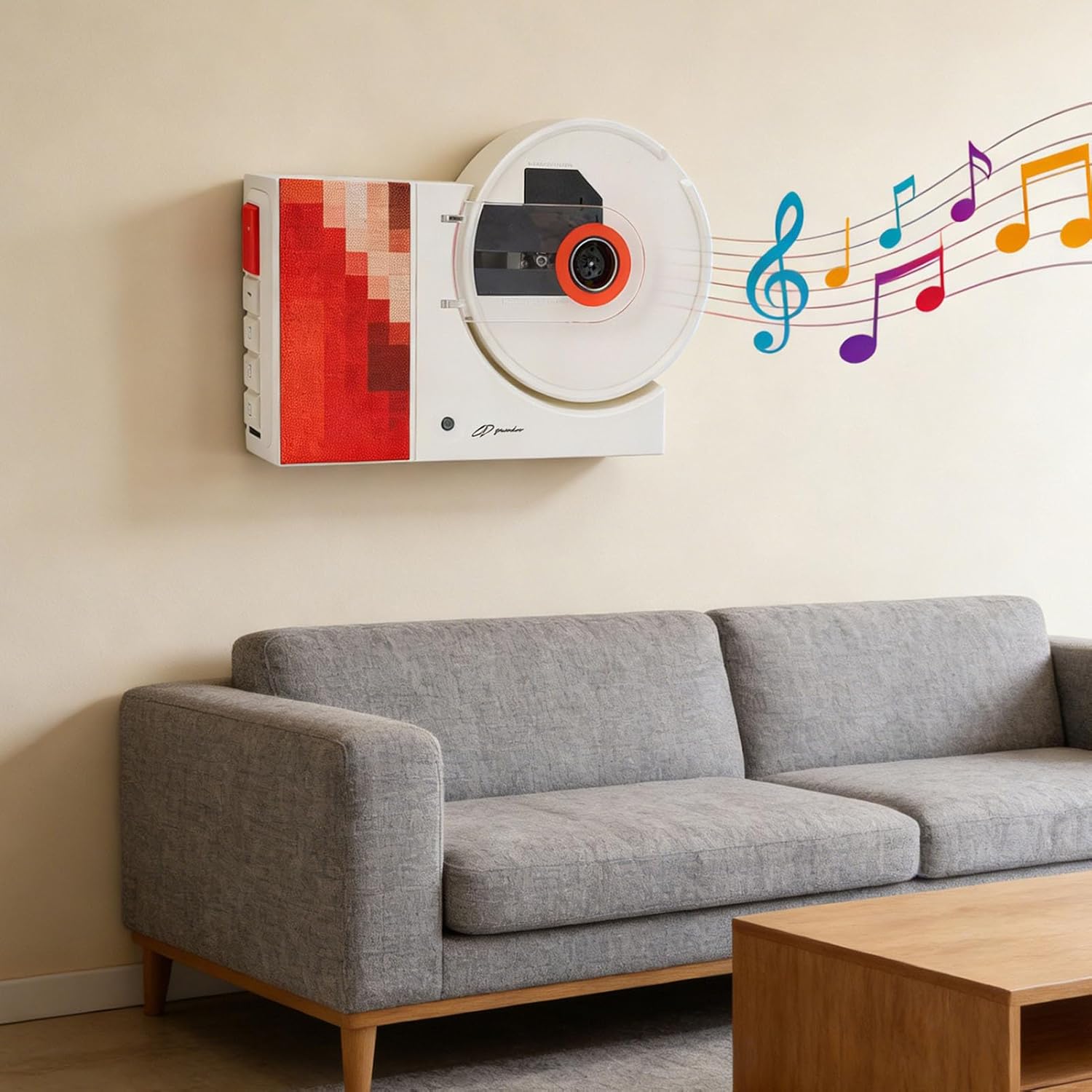 Yoidesu Desktop CD Player with Bluetooth, Bluetooth CD Player with Remote Control, with Remote Control HiFi Sound for Home, Wall Mount, 4000mAh Battery (Red)