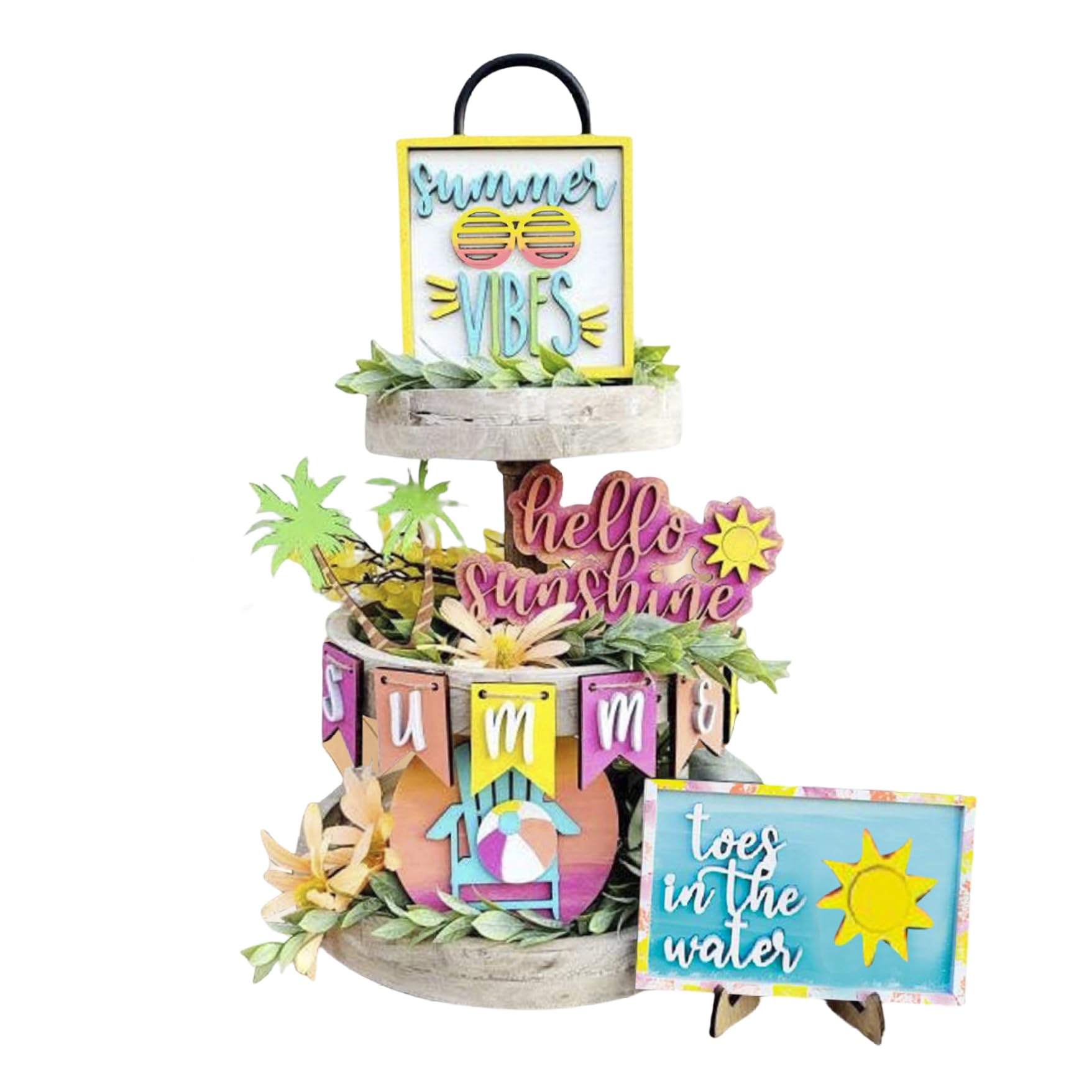 Hello Summer Tier Tray Decor Set Summer Decor Decorative Time Hierarchical Tray Set Wooden Signs Home, DéCors IntéRieurs