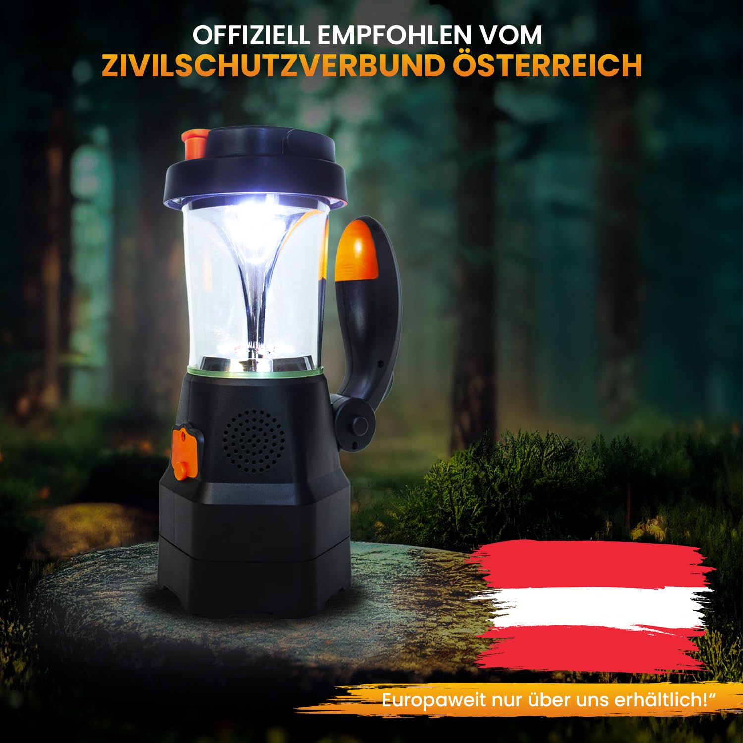 4in1 LED Laterne aufladbar | Notfallradio | Powerbank | Handyladegerät | SOS-Sirene | optimal bei Stromausfall, Blackout, Camping und Freizeit
