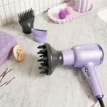 Wavytalk Hair Dryer with Diffuser, Blown Away Ionic Hair Dryer for Curly Hair with Comb, 1875W Fast Drying Blow Dryer with Ceramic Technology, 3 Attachments for All Hair Types, Light and Quiet, Purple