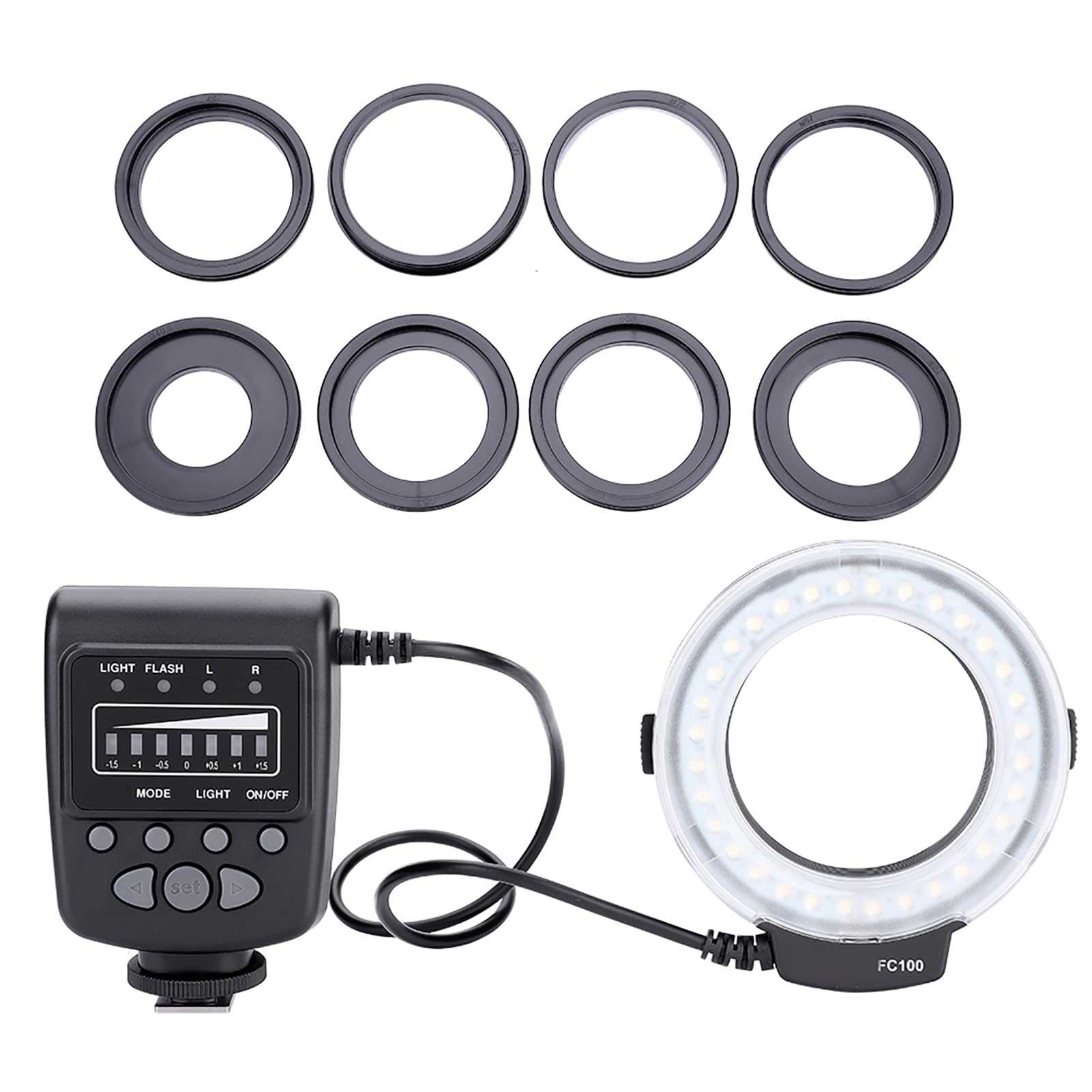 FC-100 Kit Luce di Riempimento per Videocamera LED Universale Portatile con Flash Anulare per Fotocamere DSLR/con 7 modalità di luminosità