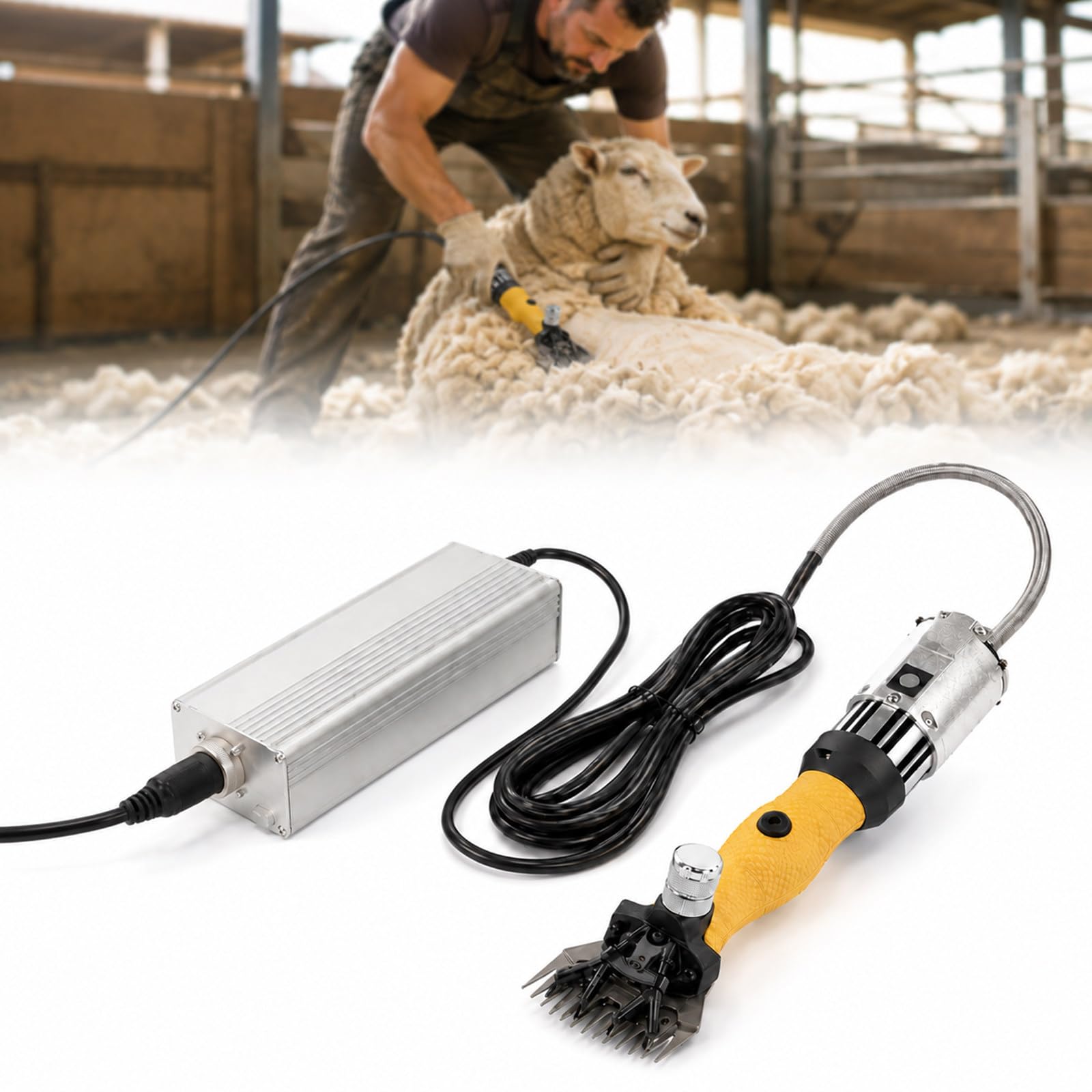 Tosatrice Professionale per Pecore 1200W Brushless, 3005 Corse/min, 9 Denti, Tensione Lama Regolabile, Cavo 4m, Lana Spessa, per Capre Alpaca Lama e Animali da Fattoria