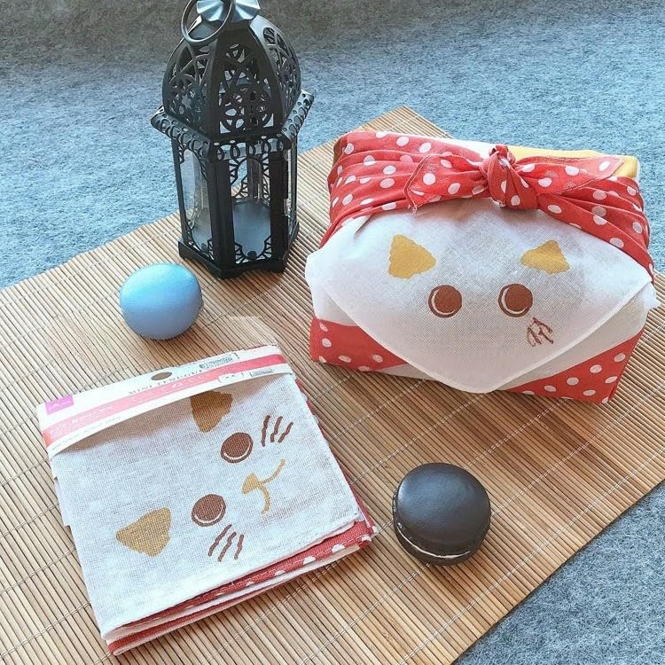 THAYLA 45 x 45 cm, 10 Stück, süße Zitronenkatze, wiederverwendbar, Furoshiki-Geschenktuch, klein, japanisch, für Geschenkverpackung, quadratischer Schal, Bento-Geschenktuch