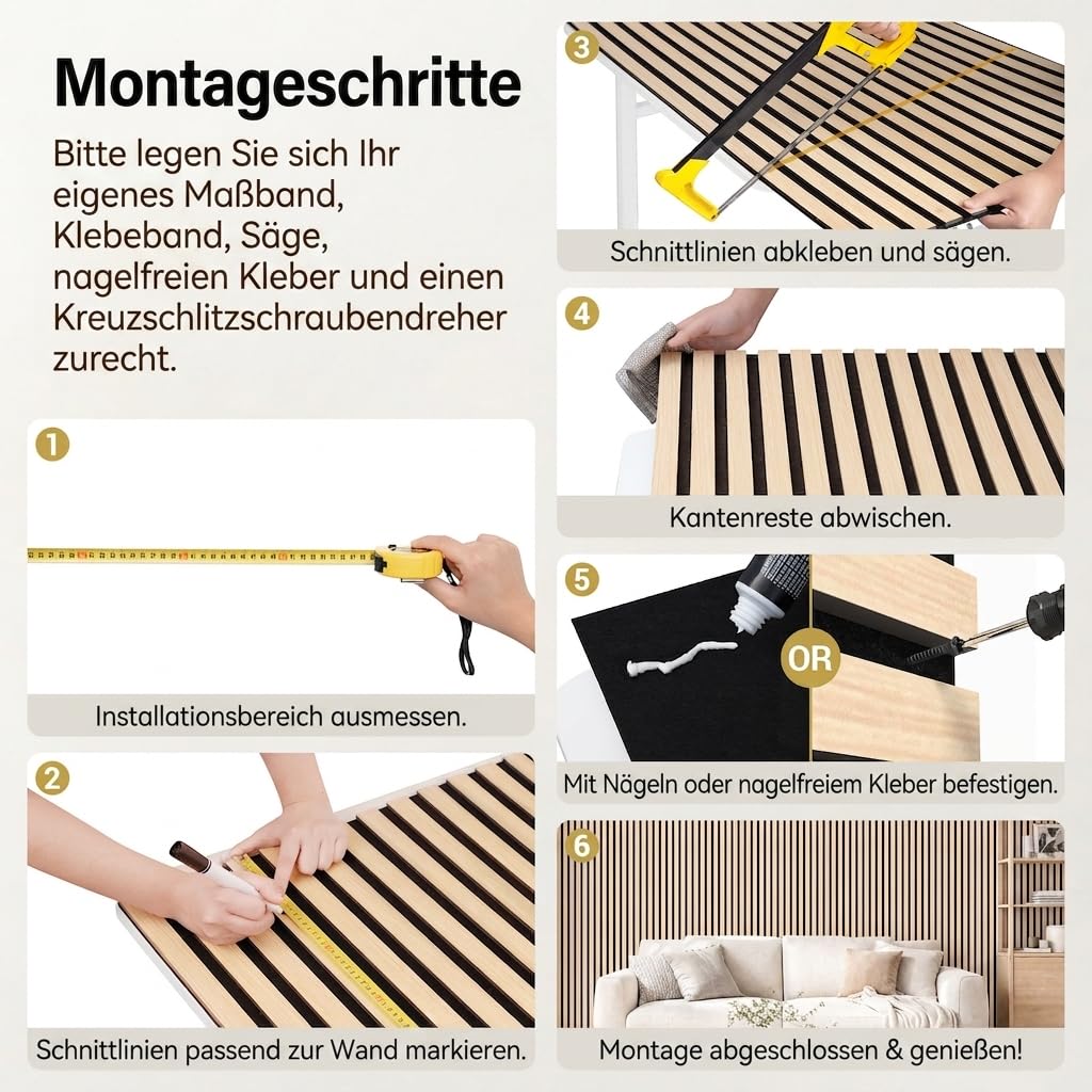TONOR 6-Pack Akustikpaneele holz, 120 cm x 60 cm – 4,32 m², Wandpaneele holz Holzpaneele für Wände, Holzpaneele zur Schalldämmung und Dekoration für Studios, Wohnungen, Schlafzimmer und Büros, Eiche