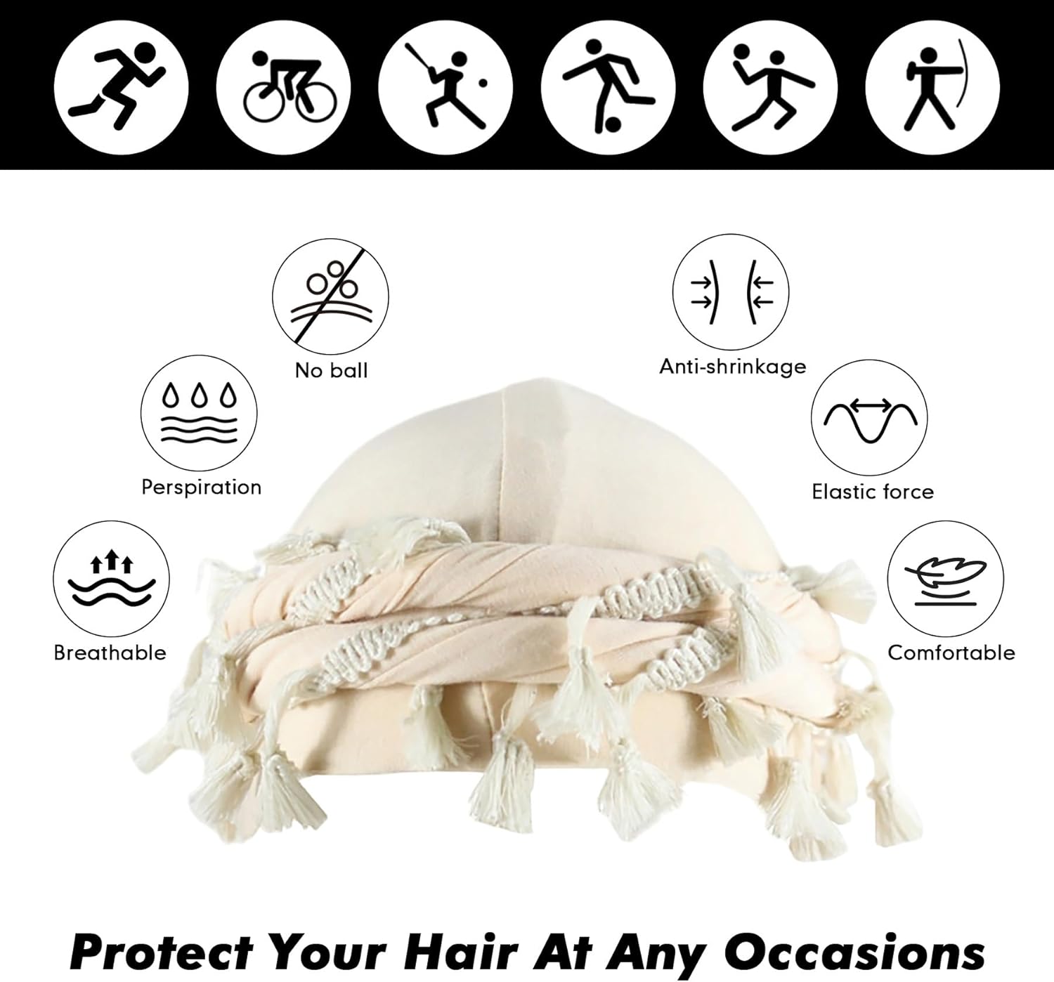 Turban for Men Vintage Twist Head Wraps Satin Lined Halo Turban Head Scarf Lightweight Tassel Beanie Hats - Image 7