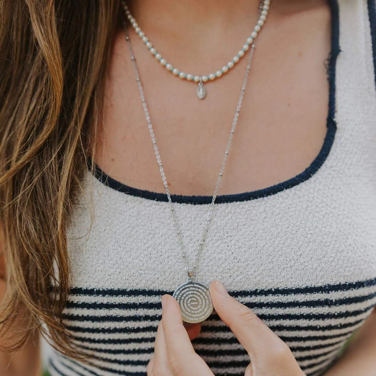 My Saint My Hero Our Father Prayer Necklace - Silver - Image 2