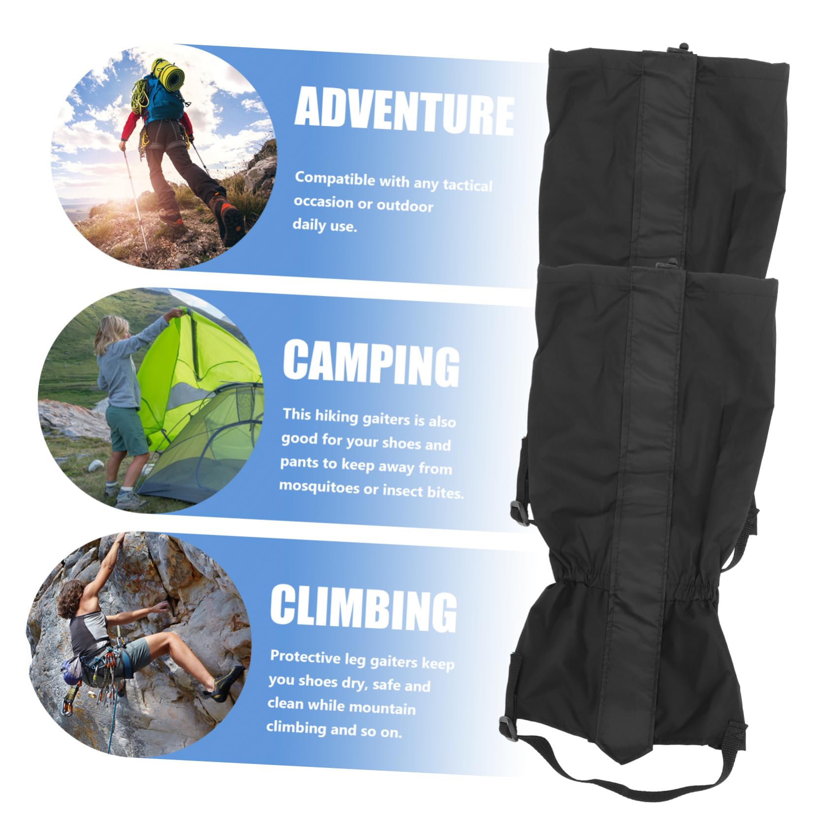 UPKOCH Guêtres de Randonnée Étanches Réglables pour Adultes Protection Eau Saleté Accessoires de Camping de Trekking Couleur Noire