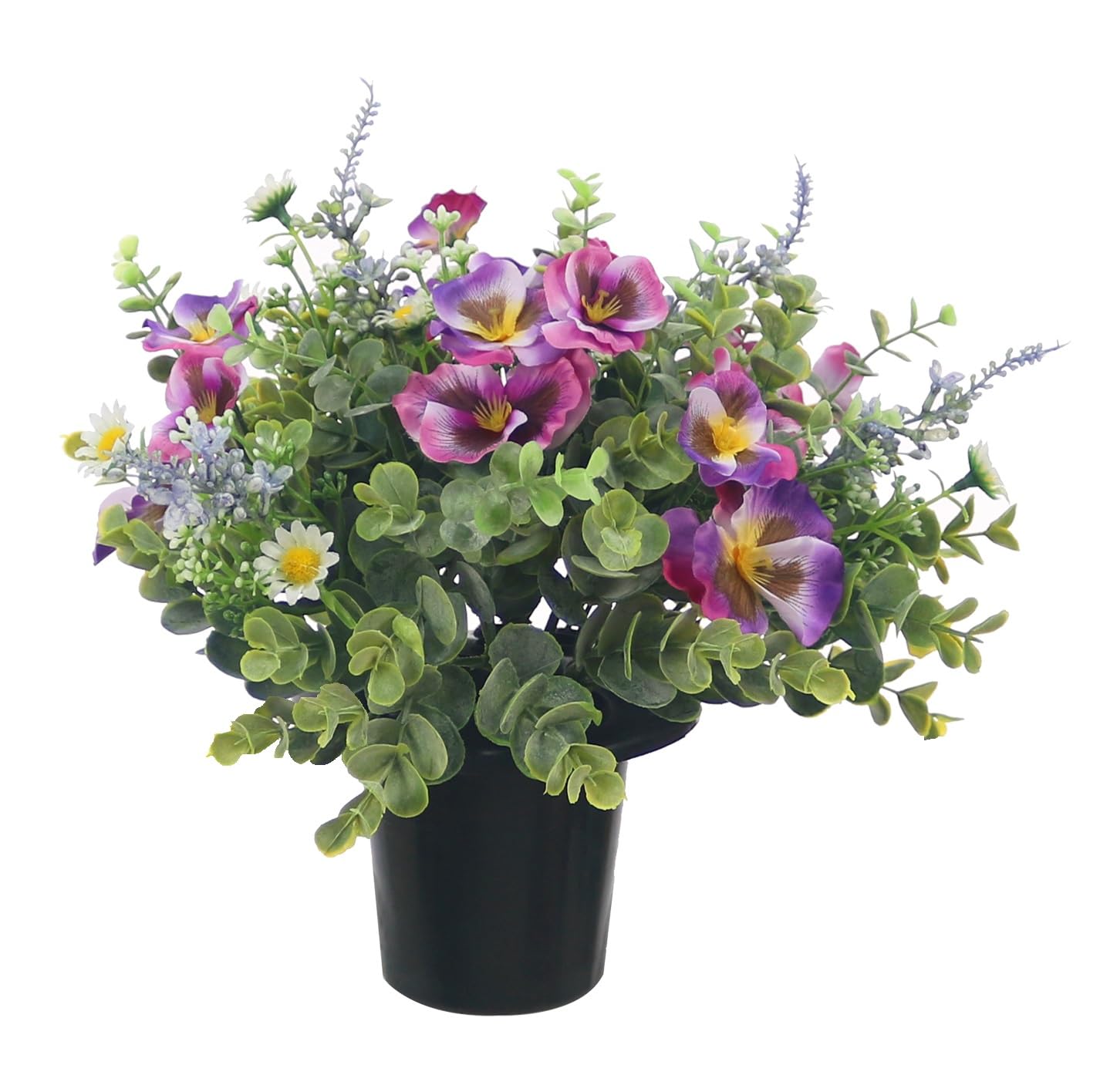  - Premium Artificial Grave Flowers25Cm Pink Pansy With Lavender & Daisy Memorial Vase Pot